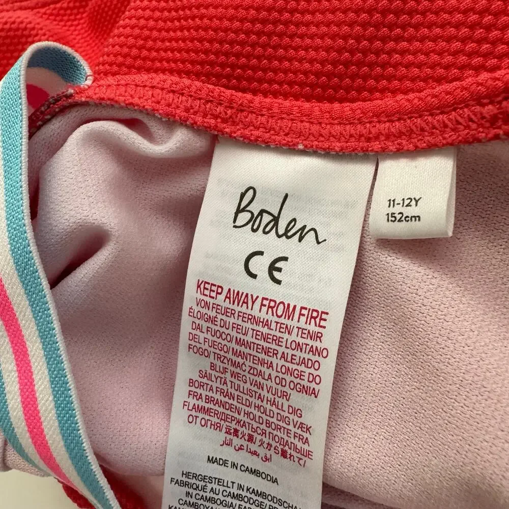 NWOT Mini Boden 11/12 Girls One Piece Racerback Swimsuit Textured Coral